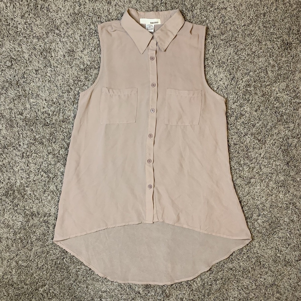 Sans Souci Sleeveless Blouse Womens Medium Pink Hi-Low Button Up Studded